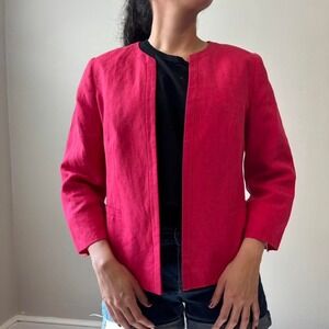 Vintage Talbots Office Minimalist Open Cropped Linen Blazer Preppy Jacket Small